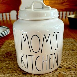 Rae Dunn canister used, but in good condition white color. Mom’s Kitchen.